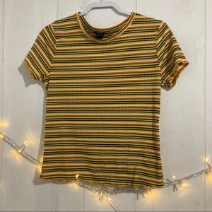 Yellow Striped Stretchy Mid Cropped Top